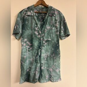 Sweaty Betty Pink Green Short Jumpsuit Size 8 Zip Front Monet Waterlilies